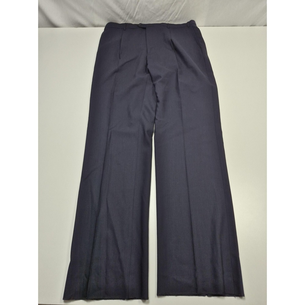 VTG Zanieri Suit Pants Mens 38x36 Blue 100% Wool Dress Pleated Unhemmed Italy